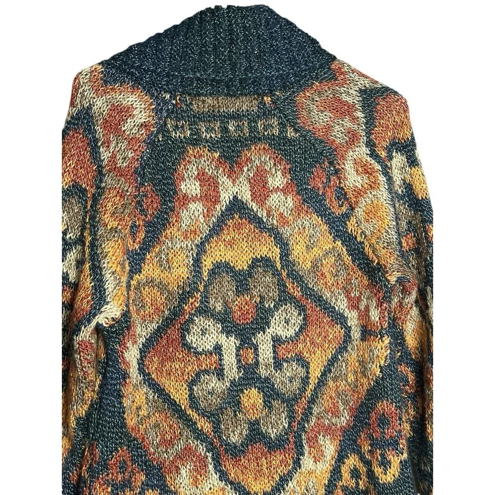 J. Jill Wool Blend Long Cardigan Sweater Shawl Collar Southwest Blue Orange‎ XS - Picture 11 of 12
